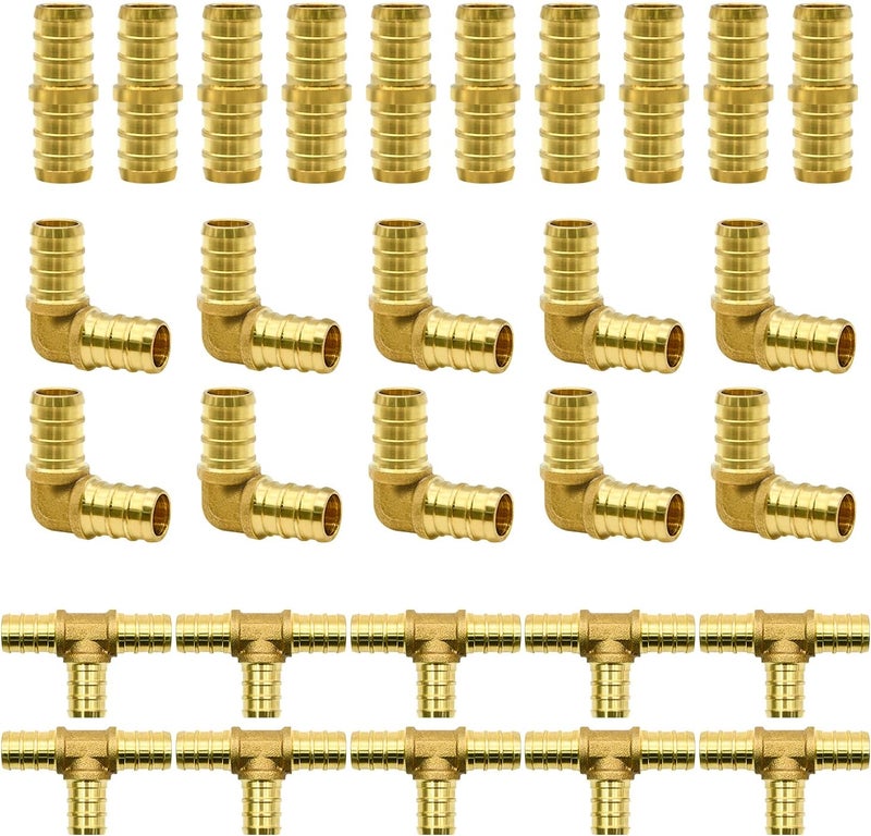 Ruby Q 30pcs 1/2" PEX Fittings, Elbow TEE Straight Couplings Set, PEX Brass Crimp Fitting Combo with Tees, Elbows, Straights - Image 1